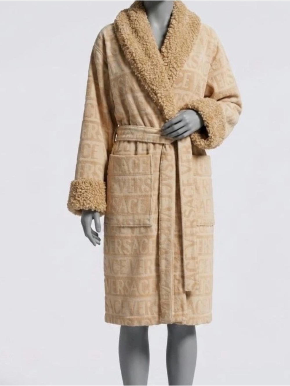 Versace Faux Fur Trim Logo Terry Bathrobe XL NWT Unisex